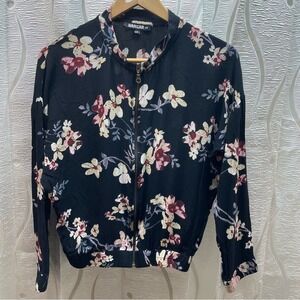 HANGAR 29 Black Floral Bomber Jacket Women's M/M Lightweight Zip Front